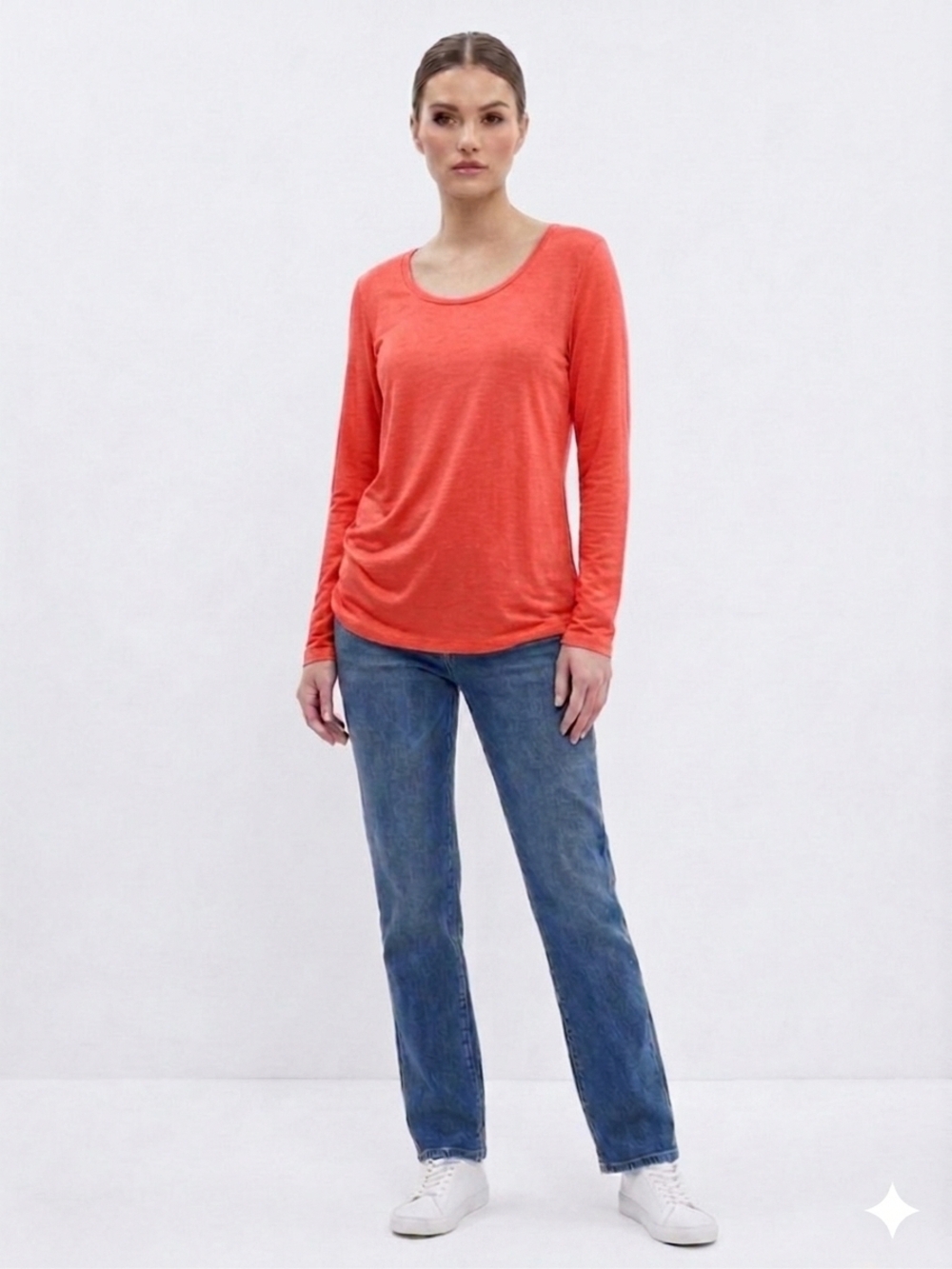 Women's Long-Sleeve Scoop Neck Top - Orange